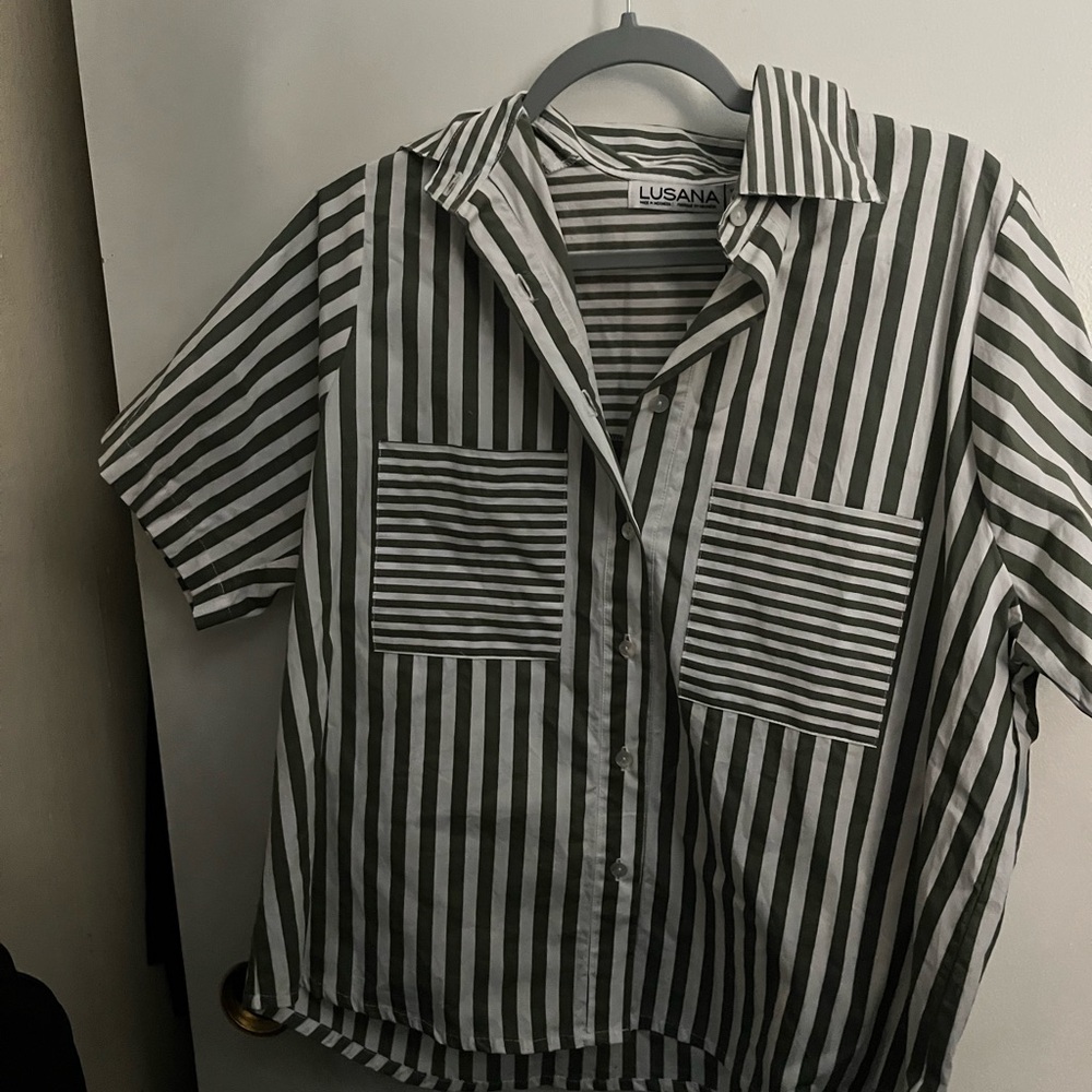 Women’s Olive and White Striped Shirt